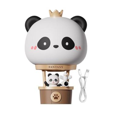 Imagem de Lâmpada de panda fofa, lâmpada noturna de panda | Lâmpada de mesa de balão de ar quente Panda - Luz noturna regulável com 3 engrenagens, lâmpada recarregável para sala de leitura, quarto infantil, sal