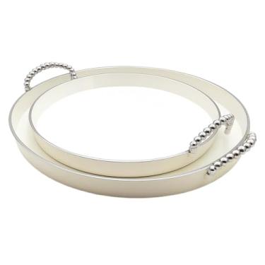 Imagem de Bandejas Com Alças, Para Mesa De Centro Sala De Jantar, Quarto Hotel, Acrílica Cristal Premium(KIT 2 LEITOSA - PRATA)