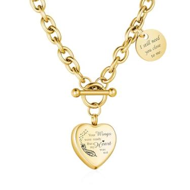 Imagem de XIUDA Colar de urna de cremação de coração para medalhão, joia de cremação para cinzas humanas, pingente de lembrança memorial de aço inoxidável para mulheres, Aço inoxidável, Sem Pedra Preciosa