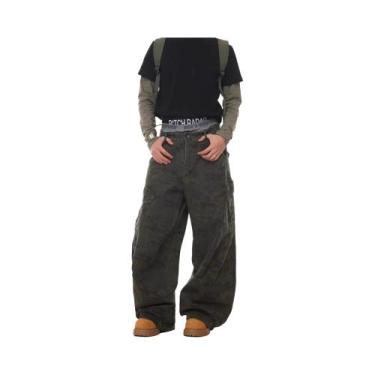 Imagem de Calças Jeans Camufladas Largas Para Homens Com Múltiplos Bolsos E Pern