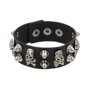 Imagem de Pulseira Unissex De Couro PU Punk Rock Hip Hop Com Caveira, Coração, C