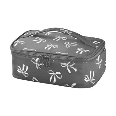 Imagem de Aslsiy Lancheira pequena para crianças com laço branco isolado lancheira preta portátil mini bolsa térmica para mulheres, homens, meninos e meninas