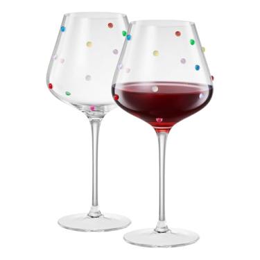 Imagem de Conjunto de 2 taças de vinho com haste de confetes, 590 ml, copo transparente multicolorido de 590 ml, para suco de água de vinho, bebidas com gás, utensílios elegantes feitos à mão para festas