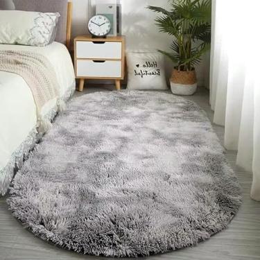 Imagem de Tapete Passadeira Oval Felpuda 2,00x0,75m para Quarto Sala Beira de Cama Macia(CINZA MESCLADO)