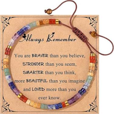 Imagem de 72ore Pulseiras femininas com código Morse para mulheres, pulseira de equilíbrio de contas de pedra natural, presente inspirador espiritual, Large, Pedra, Sem Pedra Preciosa