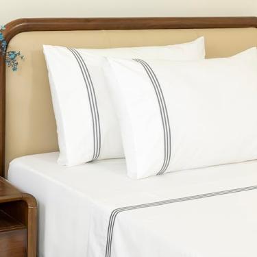 Imagem de Dreamology Conjunto de lençóis de percal de algodão king size, 100% algodão, percal, fresco, macio, respirável e nítido, conjunto de lençóis King com bolso profundo de até 40 cm (cinza)