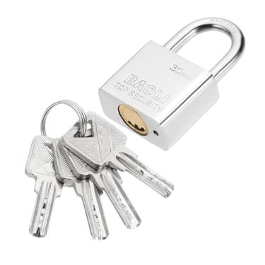Imagem de PATIKIL Trava resistente de 29 mm, cadeado de alta segurança de liga de aço com 4 chaves para porta de armazenamento de contêiner de transporte de armazém (H: 50 mm