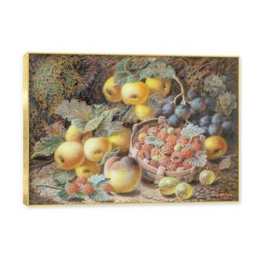 Imagem de Moldura dourada. Arte vintage emoldurada de frutas mortas, pintura clássica de cozinha country, decoração de parede de casa de fazenda quente para sala de jantar e cozinha. B60. 60 x 84 cm - 23,6 x