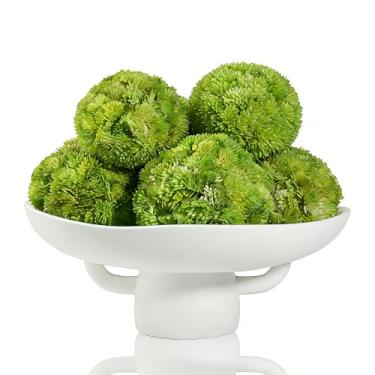 Imagem de ehuoyan Tigela de cerâmica texturizada branca e conjunto de vegetação com pedestal tige...