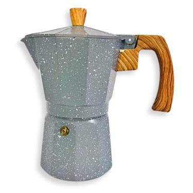 Imagem de Cafeteira Italiana Alça Cabo Madeira 6 Xicaras Café Espresso Moka Marmol (CINZA)