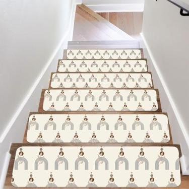 Imagem de Blocos de cores irregulares abstratas deslizam 20,3 x 76,2 cm para escadas, tapetes de escada de borracha laváveis e reutilizáveis para degraus de madeira