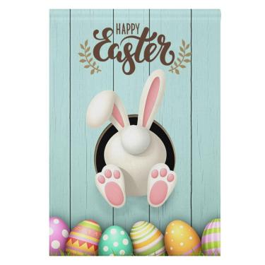 Imagem de Wamika Ovos de Páscoa Feliz Cauda de Coelhinho Bandeira de Casa 28 x 40 Dupla Face, Dia de Páscoa, Bandeiras de Quintal de Jardim Bem-vindo Primavera Outdoor Faixa Interna para Decorações de Casa de Festa