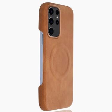 Imagem de LYJSMGZ Capa magnética para Samsung Galaxy S25 Ultra/S25 Plus/S25, capa fina de couro à prova de choque, compatível com a pele, suporta carregamento sem fio, latão, S25 Plus