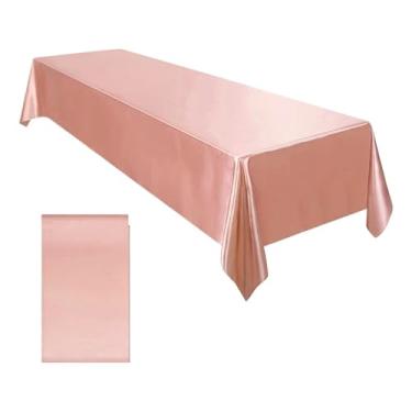 Imagem de Toalha de mesa retangular de cetim para festa de casamento, cor sólida, casamento, banquete, restaurante, festival, decoração de jantar (rosa rosa, 145 x 180 cm)