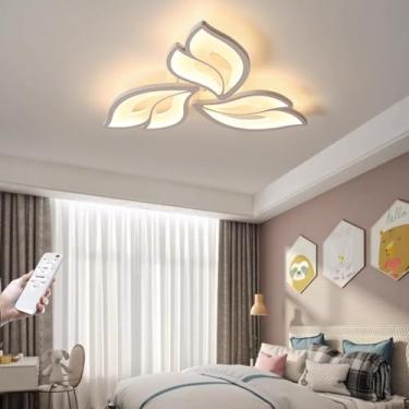 Imagem de Luminária de teto LED moderna e regulável, com controle remoto para sala de estar, design floral com mudança de brilho e cor, cúpula de acrílico branca para mesa de jantar e quarto (Tamanho:
