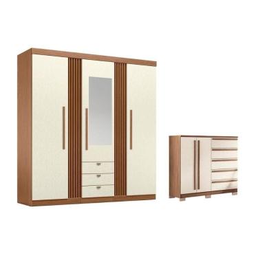 Imagem de Guarda Roupa +1cômoda Qc244 Jatoba/areia - Santos Andirá