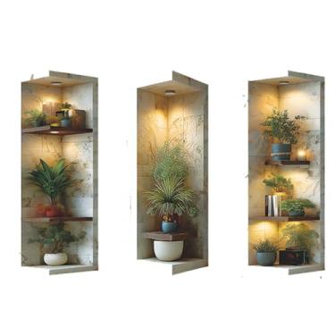 Imagem de Achang Adesivos de parede de plantas em vaso de plantas em nicho decalques de arte de parede para casa descasque e cole para sala de estar quarto TV parede decoração de sala de aula