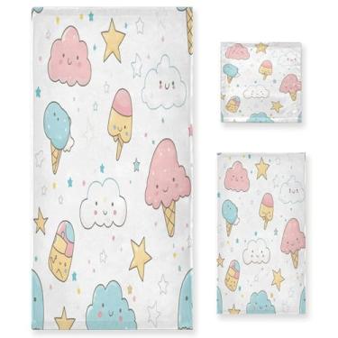 Imagem de xigua Conjunto de toalhas de banheiro sorvete absorvente macio 3 peças toalha de banho toalha de mão toalhas decorativas para banheiro, academia, hotel, praia, piscina