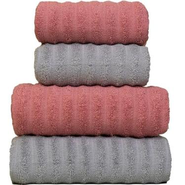 Imagem de Jogo de Toalhas Fio Penteado Gigante 4 Peças Super Macia (Prata + Coral)