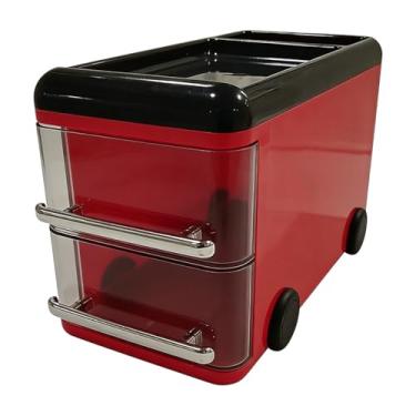 Imagem de AYNEFY Organizador de Mesa Em Formato de Carro Com Porta-caneta e 2 Gavetas Linda Caixa de Armazenamento de Plástico para Material Escolar Pincéis de Maquiagem de Escritório Decoração (vermelho)