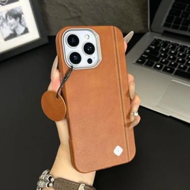 Imagem de SFDSUH Capa de luxo leve em couro vegano com padrão e carregamento magnético para iPhone 16 Pro Max (para iPhone 16 Pro Max/marrom)