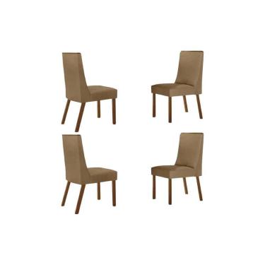 Imagem de Cadeira de Cozinha Dakota Kit 4 Un Madeira Capuccino/Linho Bege Turim - Rufato