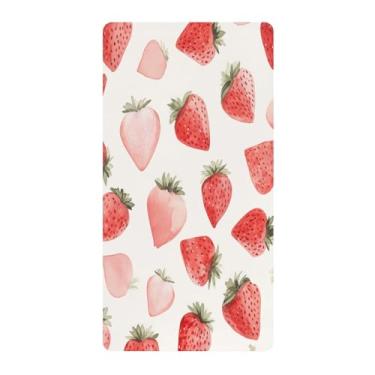 Imagem de Blueangle Lençol de berço padrão para berço infantil - Lençóis de algodão macio e respirável com linda aquarela morango (36)