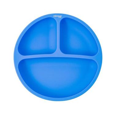 Imagem de Prato Flexível Infantil de Silicone com Divisórias Azul - 3 Seções - B