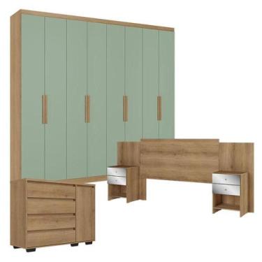 Imagem de Guarda Roupa Casal Milan 8 Portas Capuccino Menta Com Cômoda Com Porta