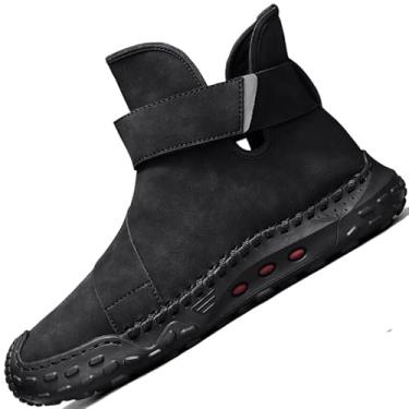 Imagem de DZUJY Tênis masculino Chelsea cano alto, casual, esportivo, moderno, branco, preto, marrom, tamanho, Preto, 41