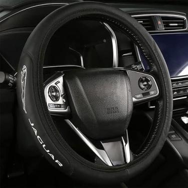 Imagem de Capa de volante de carro, capas de volante de couro de microfibra preta para forro antiderrapante Jaguar, universal de 36,8 a 38 cm.