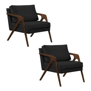 Imagem de Conjunto 2 Poltronas Sala De Estar Monique Madeira Preto Veludo