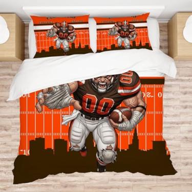 Imagem de Allenjoy Cleveland Conjunto de edredom americano tradição marrom com 2 fronhas para homens, adolescentes, fãs de irmão, filho, quarto de bebê, lavável na máquina, tamanho casal
