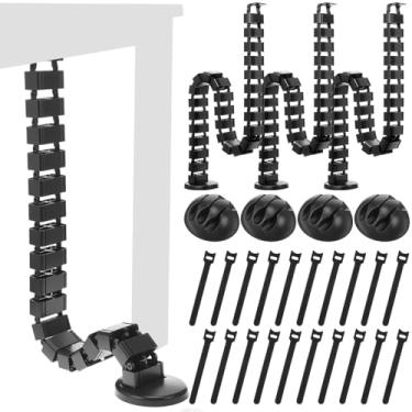 Imagem de Yaomiao Kit de gerenciamento de cabos para vértebras embaixo da mesa, mesa em pé, 121 cm, ajustável, quadrilátero, organizador de cabos flexíveis com laços, clipes adesivos, conjunto de gerenciamento