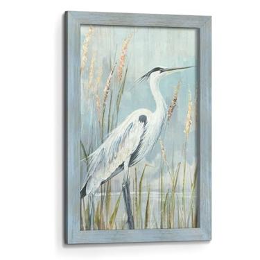 Imagem de Pintura de arte de parede de pássaro marinho: Cena de algas marinhas de praia costeira pintura emoldurada de madeira impressões de paisagem oceânica grande decoração de arte para sala de estar quarto