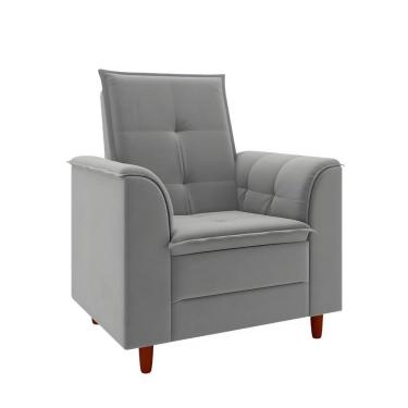 Imagem de Poltrona Decorativa Estofada Confortável Sala Miley Veludo Cinza