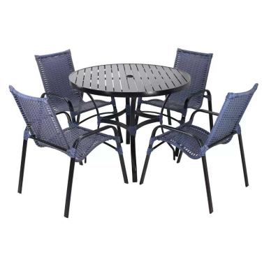 Imagem de 4 Cadeiras Emily E Mesa Roma Com Tampo Ripado Azul Dark