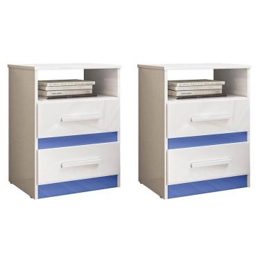 Imagem de Kit 2 Mesas De Cabeceira Apolo 2 Gavetas Flex Branco Azul Moval Branco Azul
