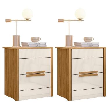 Imagem de Kit 2 Mesas De Cabeceira Dhara 2 Gavetas Freijó Off White Moval