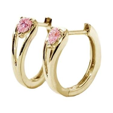 Imagem de Brincos De Argola Dourados Com Zircônia Cúbica Em Forma De Pêra, Brinc