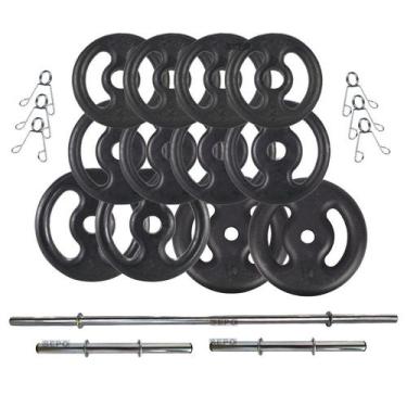 Imagem de Kit Anilhas Ferro 50kg + 2 Barras 40cm + 1 Barra 120cm - Sepo
