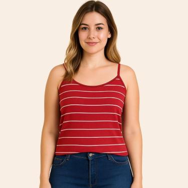 Imagem de Blusa Regata em Viscose Feminina Listrada Cereja Rosa-Feminino