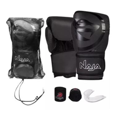 Imagem de Kit luva de Boxe Muay Thai Naja Black + Bandagem + Protetor Bucal - Preto - 14-Unissex