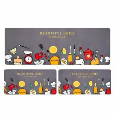 Imagem de Kit Jogo Tapete Passadeira Cozinha 3 Peças Antiderrapante Emborrachado