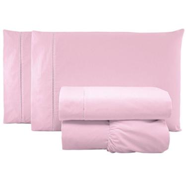 Imagem de Jogo De Lençol Casal Padrão Percal 200 Fios 100% Algodão 4 Peças - Rosa