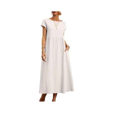 Imagem de Vestido Midi Vintage Oversized De Algodão E Linho Para Mulheres, Casua