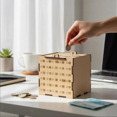 Imagem de Cofrinho Cofre Desafio 1000 Reais Caixinha Poupe e Economize - WOODBOX