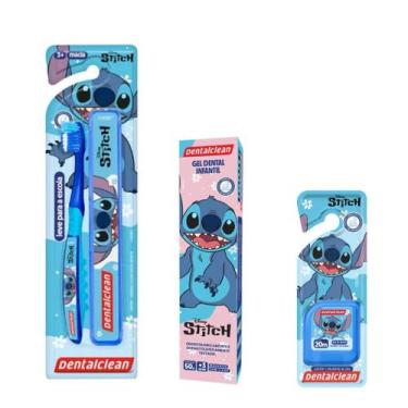 Imagem de Escova De Dente Infantil Stitch+ Pasta + Fio - Dentalclean, Azul