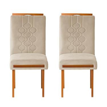 Imagem de Kit 2 Cadeiras Estofadas de Jantar Tulipa - MDF em Veludo Pés em Madei