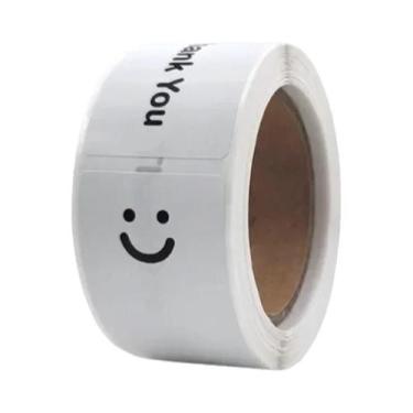 Imagem de Adesivo Retangular Preto E Branco Com Rosto Sorridente E Mensagem De A